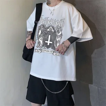 Vara Hip Hop Liber Maneci Scurte Harajuku T-shirt Streetwear Student Topuri Negre Cool Punk Tricouri Amuzante Rock Două Topuri de sex Masculin