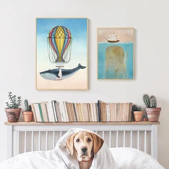 De ÎNCREDERE de ARTĂ Panza Pictura Balena Barca Poster cu Imagini de Animale De Casa Arta de Perete Pentru Camera de zi de Decorare Postere Si Printuri