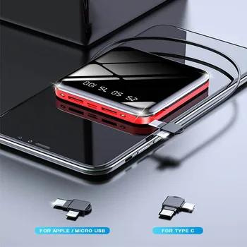 Mini Power Bank 20000mAh Construit în Cablu Pentru Xiaomi iPhone Huawei Cu Digital Extern Încărcător Mobil Cabluri de Putere banca