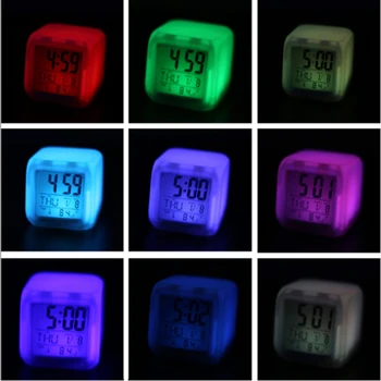 Timer Digital Ceas cu Alarmă Cu Data Termometru Desktop Masă Cub Ceas Deșteptător Noapte Stralucitoare LED cu 7 Culori Schimbare