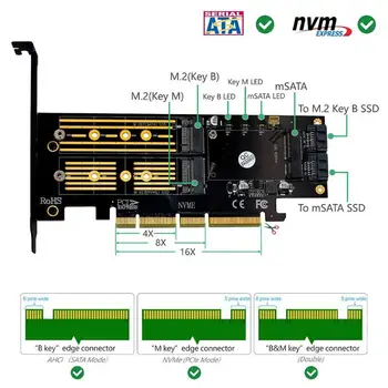 3 în 1 mSATA M. 2 PCIE NVMe SSD PCI-E 3.0, 4X SATA 3.0 Adaptor de Card pentru M2 NVMe SATA mSATA Solid state Disk Converter