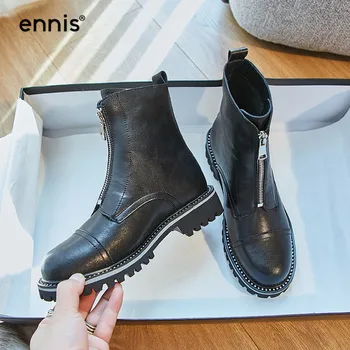 ENNIS Brand Low-Toc Glezna Cizme de Iarna pentru Femei Pantofi Fata cu Fermoar Cizme de Toamna din Piele Doamnelor Cizme Pantofi Plat Negru 2020 A67A