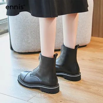 ENNIS Brand Low-Toc Glezna Cizme de Iarna pentru Femei Pantofi Fata cu Fermoar Cizme de Toamna din Piele Doamnelor Cizme Pantofi Plat Negru 2020 A67A