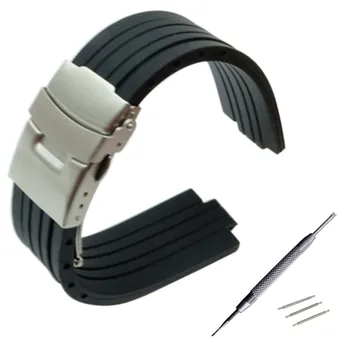 23mm 24mm x 9mm, 10mm, 11mm Convex Ceas Banda de Silicon Cauciuc Watchband de Siguranță din Oțel Inoxidabil Catarama Curea Încheietura Curea Brățară