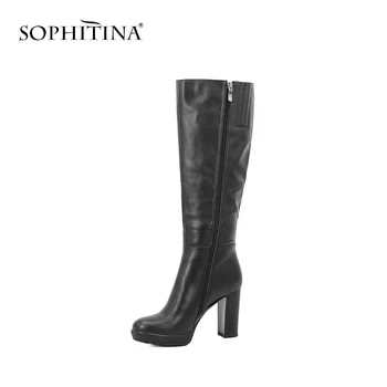 SOPHITINA Brand din Piele Cizme Elegante Genunchi-Mare Tocuri Platforma Cizme lucrate Manual Sexy Carieră Solidă Femei Pantofi B50