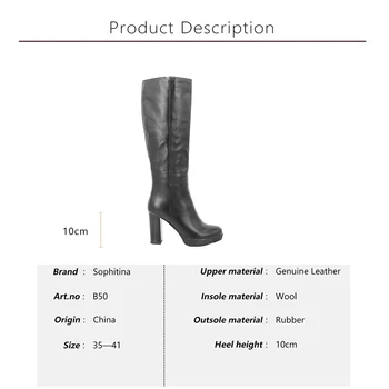 SOPHITINA Brand din Piele Cizme Elegante Genunchi-Mare Tocuri Platforma Cizme lucrate Manual Sexy Carieră Solidă Femei Pantofi B50