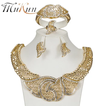 MUKUN Moda Rafinat Africane Dubai seturi de bijuterii de lux de Culoare de aur mare Nigeria mireasa șirag de mărgele de nunta, seturi de Bijuterii Femei costum