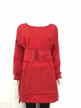 Toamna Iarna Femei Tricou Rochie Mini 2020 Nou Pe Umăr Talie Inalta din Dantela-Rochie cu Maneci Lungi Vrac Solid Rochie