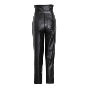 TWOTWINSTYLE Talie Mare PU Pantaloni de Piele Pentru Femei Solid Negru Minimalist Harem Pantaloni de Moda de sex Feminin Haine Noi Toamna anului 2020