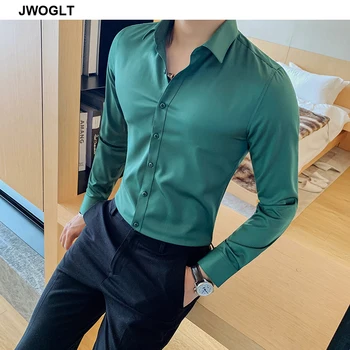 40 kg-75 kg Mici Asiatice Dimensiunea de Moda Noua Mens Tricou Coreea de Stiluri Maneca Lunga Slim Fit Verde Galben Alb Sociale Casual, Camasi