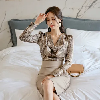Coreea Moda Primavara Iarna Mozaic Maneca Lunga Empire Print Snake Rochie pentru Femei Plus Dimensiune Casual, Halat Femme Hiver 2021