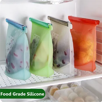 4buc/set Reutilizabil de Vacuum din Silicon Alimentar Sac de Etanșare Congelator Lapte, Fructe, Carne Pungi de Depozitare Frigider Recipiente pentru Alimente Refrigerat Saci