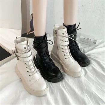 Femeie Nouă De Pantofi Din Piele Glezna Cizme Pentru Femei De Primavara Adidași Toc Pătrat De Boot Doamnelor Negru Bej Pantofi Femei Toamna Glezna Cizme