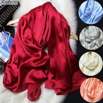 2018New Primavara Toamna Femei Brand de Lux Esarfe de Culori Solide Eșarfă de Mătase Plus Dimensiune 180cm*90cm Șal de Mătase hijab eșarfă 15 culori