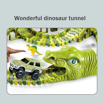 Dinozaur Electric Feroviar Masina De Cusut Diy Roller Coaster Puzzle Asamblat Masina Varietate De Blocuri De Constructii Pentru Copii Jucarii