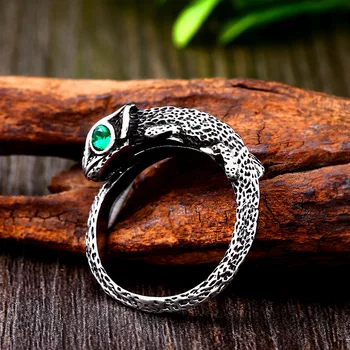 Oțel soldat rafinat șopârlă cu piatra verde din oțel inoxidabil inel reglabil bărbați femei bijuterii