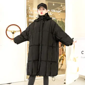 Mare plus Dimensiunea Femei de Iarnă Jos Strat de Bumbac Casual cu Glugă Liber Palton Supradimensionat Cald Secțiune Lungă Mantie Haine de Bumbac f2187