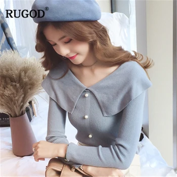 RUGOD Noua Moda de sex Feminin Pulover Solid 2019 Casual Neregulate Gat Buton Maneca Lunga, Pulovere Tricotate Pentru Femei Sueter Mujer