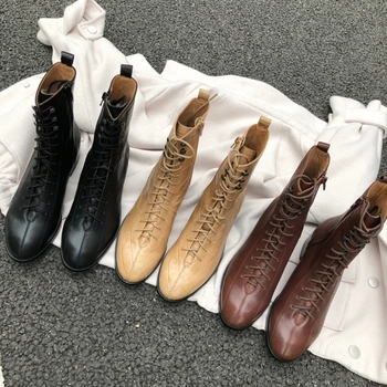 Uscat anglia stil cizme de iarna pentru femei vintage din piele de vacă de Înaltă top Motocicleta cizme Martin pantofi de femeie botas mujer pantofi femei