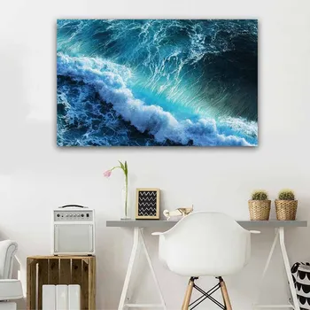 Pictura pe Perete peisaj marin Blue Ocean Valuri Imprimate Panza Pictura pentru Camera de zi de Perete Panza Imagini de Artă Fara Rama
