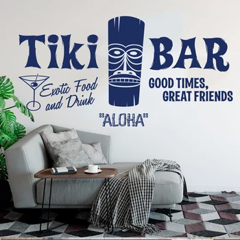 Tiki Bar Hawaiian Fereastra De Perete Autocolant Hawaii Aloha Bar Tiki Totem Vară Pe Plajă Citat Inspirational Perete Decal Vinil Decor Acasă