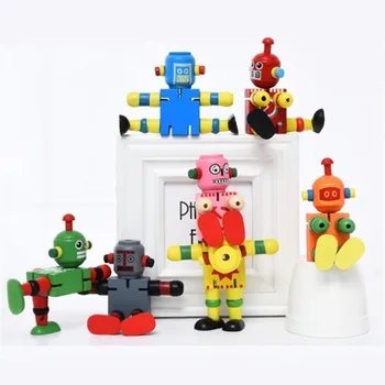 10buc Lemn Transformare Robot cu Expresia Montessori Educația Timpurie Acțiune Figura imagine Jucarii Copii Cadou de Crăciun