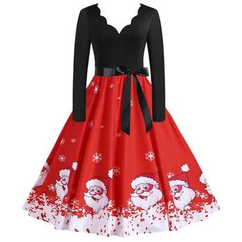 Rochie de crăciun Femei Neagră Lungă cu Print Floral Slim Vintage Rochii Casual cu Maneci Lungi de Seara Elegante, Petrecere, haine de Bal#11.6