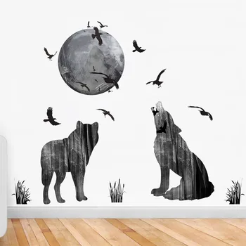 DIY Animale de Pădure Luna Păsări Lup Autocolante de Perete de Vinil Hârtie Postere pentru Copii, Camere de Decor Detașabil de Artă Murală Filme