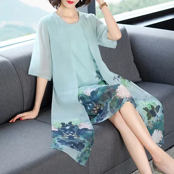 L-3XL Vara Femei, Plus dimensiune Rochii 2020 Nouă de Mătase de Imprimare Vrac Rochie Casual Stil Chinezesc Elegant, dimensiune Mare Petrecere Timp Vestidos
