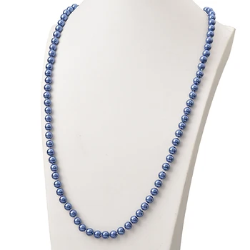 Colier bijuterii 36 inch pe DIY Albastru Inchis 8mm Dimensiune Pentru Timp de Perle Imitație de Perle Shell Colier Face Pentru Femei Doamnelor H858