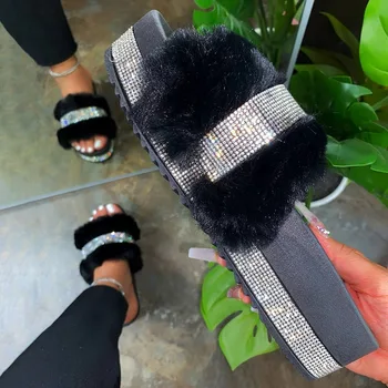 Vara Sandale cu Platforma Femei Bling Pene de Pantofi pentru Femei Alunecare Pe Plat Handmade Pietre Diapozitive Pantofi Casual Sandalias Mujer