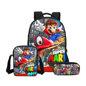 VEEVANV 3Pc Set de Copii de Școală Saci de Umăr de Desene animate Super Mario Printuri Băieți Fete Rucsaci Copii de Călătorie Laptop Bookbags Casual
