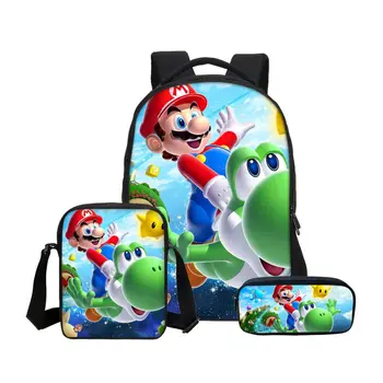 VEEVANV 3Pc Set de Copii de Școală Saci de Umăr de Desene animate Super Mario Printuri Băieți Fete Rucsaci Copii de Călătorie Laptop Bookbags Casual