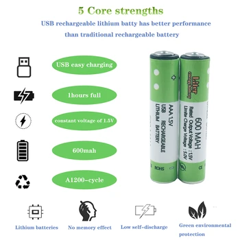 1.5 V AAA Baterie 600mAh USB Reîncărcabilă Baterie de 1,5 V Pentru Telecomanda Jucarii baterii AAA