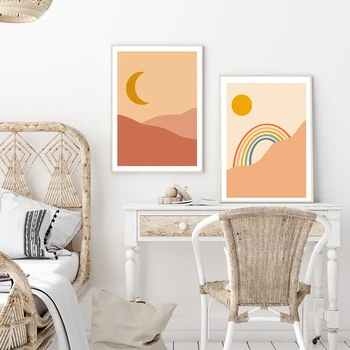 Nordic Decor Delicat Luna de Perete de Arta Canvas Curcubeu Soare și Postere de Imprimare Pictura Decor Imagine pentru Camera de zi Decor Acasă
