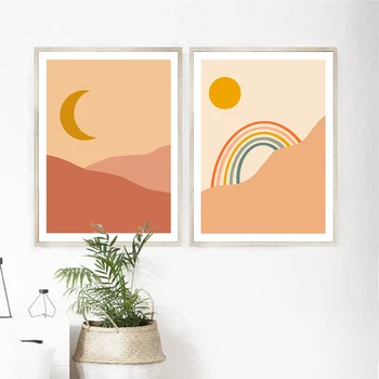 Nordic Decor Delicat Luna de Perete de Arta Canvas Curcubeu Soare și Postere de Imprimare Pictura Decor Imagine pentru Camera de zi Decor Acasă