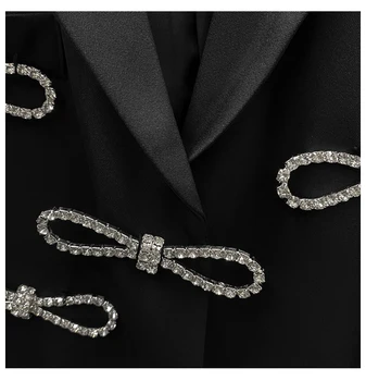 GetSpring Femei Costume La Modă Maneci Scurte Set De Sacou Diamant Papion Negru Blazer Și Pantaloni Jumătate 2 Seturi De Piese Alb Blezer Set