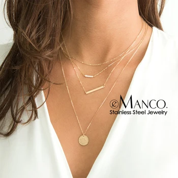 E-Manco moda multi-stratificat colier pentru femei personalizate scrisoare din oțel inoxidabil colier femei cravată colier pandantiv