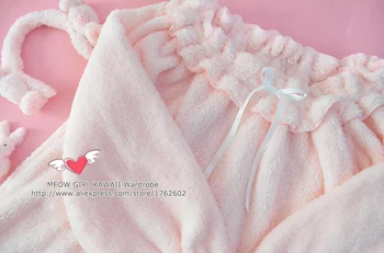 Revista Japoneză Stil Fete Kawaii Lolita Moale Fleece Roz Somn Rochie Rochie Vintage Printesa Pe Un Umăr Cămăși De Noapte