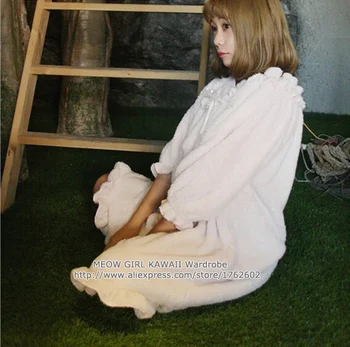 Revista Japoneză Stil Fete Kawaii Lolita Moale Fleece Roz Somn Rochie Rochie Vintage Printesa Pe Un Umăr Cămăși De Noapte