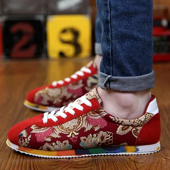 Moda piele de Căprioară Pantofi sport Barbati Lightwight Hiphop Barbati Pantofi de Jogging Flori de Imprimare Broderie Pantofi din China încăltăminte într-Homme 9449