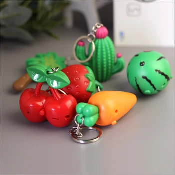 50pcs/lot Sunet & LED 3D Fructe Legume Morcov Capsuni Breloc de nucă de Cocos Palmier Breloc Pepene Cheie Lanț Cherry brelocuri