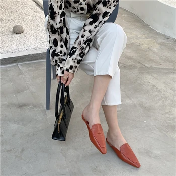 Femei De Moda Roșu Pantofi Deget De La Picior Pătrat Superficial Papuci De Diapozitive Catâri Plat Cu Toc Casual Pompe 2021 Nou-Veniți Tocuri Joase Papuci