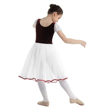Iiniim Copii Fete Profesionale Balet Tutu Rochie de Catifea Plasă de Dantela Scurte Balon Mâneci Balet, Dans, Gimnastica Tricou Rochie