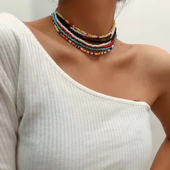 Trendy Handmade Margele De Culoare Multistrat Lanț Vacanta De Moda Cravată Coliere Pentru Femei Bijuterii Vintage Boem Etnice