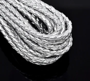 Transport gratuit 10m Alb Argintiu Împletitură Leatheroid Bijuterii Cablu de 5mm grosime