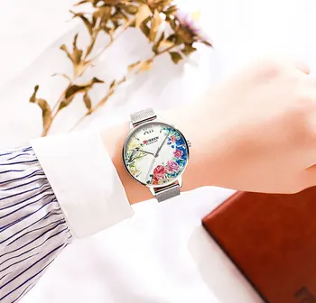 Femei ceasuri de Apelare Verde Doamnelor Japoneză cuarț ceas de mână rezistent la apă Ultra-subțire Curea din Otel Inoxidabil rezistent la apa Reloj Mujer