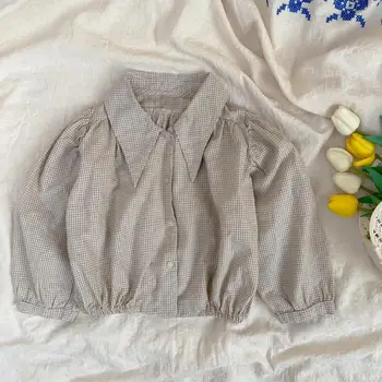 Tricou copii 2021 Primăvară fete Noi Diagonală rever carouri Camasa cu maneca lunga Topuri Baby Tricou fetita Haine Fete Bluza