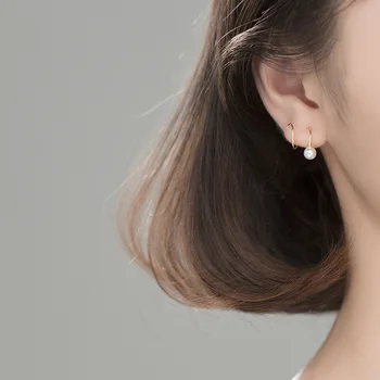 VREA Veritabil 925 Sterling Silver Moda coreeană Geometrice de Rotație Pearl Cercei Mici pentru Femei Dragut Romantic Petrecere Bijuterii