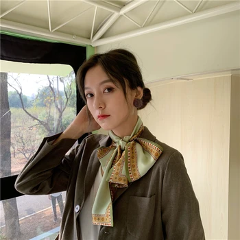 2020 NOU Japonez Eșarfă Îngustă Lung Femei Imitație de mătase eșarfe de Păr Panglică eșarfă Dublu de imprimare Femei de Afaceri Eșarfă